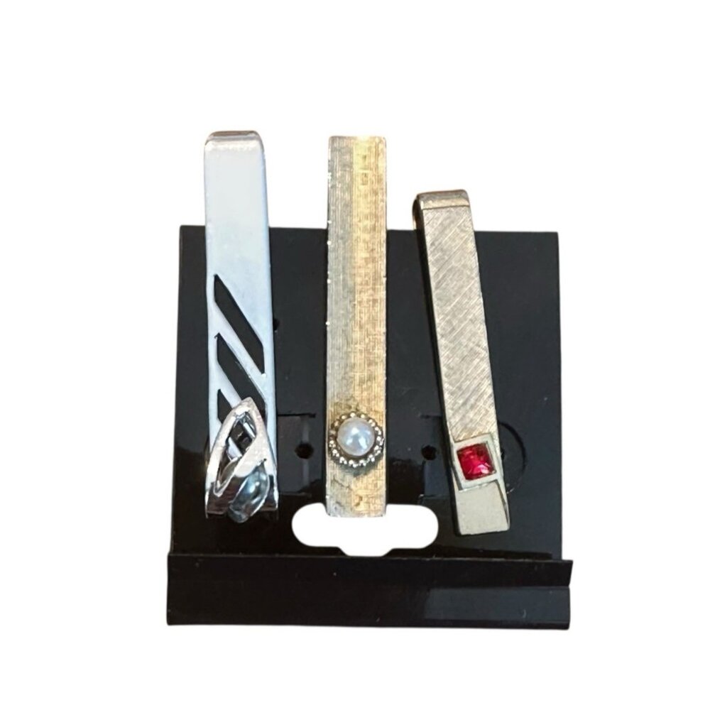 Vintage Swank Tie Bar Lot of 3 Silver Gold Tone Mens Jewelry Mid‎ Century Modern